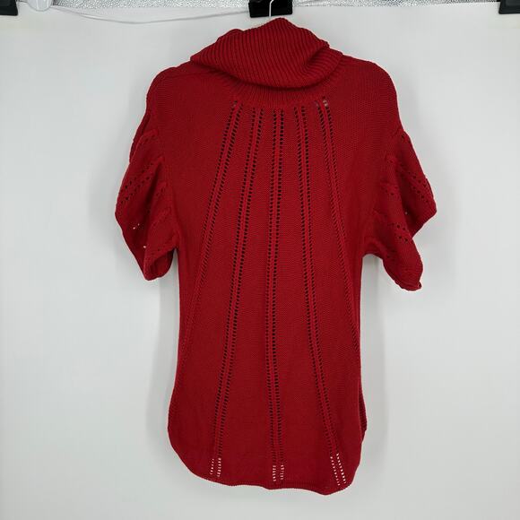 Vintage Y2K BCBGmaxazria Womens M Short Sleeve Sweater Red Cowl Neck Academia - Picture 4 of 9